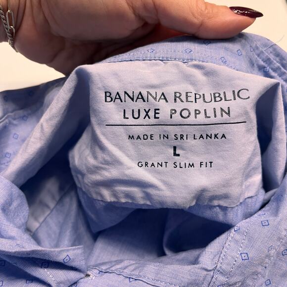 Banana Republic Luxe Poplin Short Sleeve Grant Slim Fit Button Down Shirt Large - Picture 4 of 8